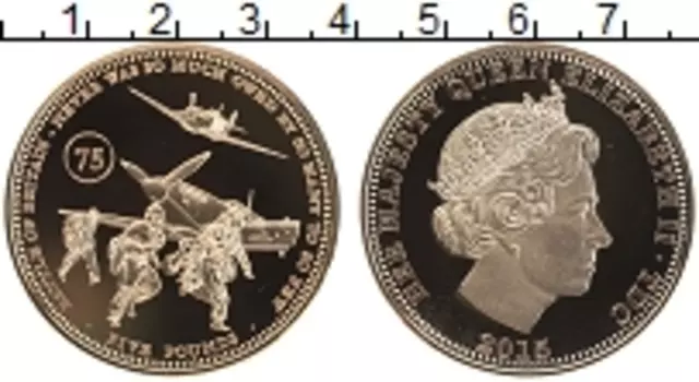 Монета 5 фунтов Тристан-да-Куньи 2015 года Позолота Елизавета II