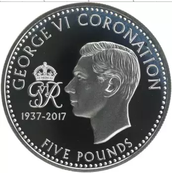 Монета 5 фунтов Тристан-да-Куньи 2017 года Серебро 80 лет коронации Георга VI