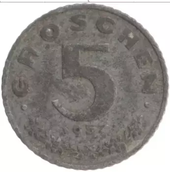 Монета 5 грош Австрии 1957 года Цинк