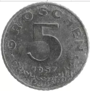 Монета 5 грош Австрии 1957 года Цинк