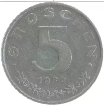 Монета 5 грош Австрии 1972 года Цинк