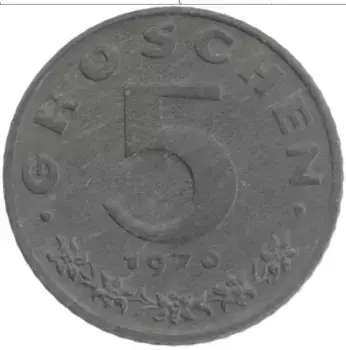 Монета 5 грош Австрии 1976 года Цинк