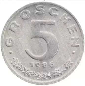 Монета 5 грош Австрии 1986 года Цинк