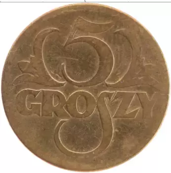 Монета 5 грош Польши 1923 года Бронза Герб