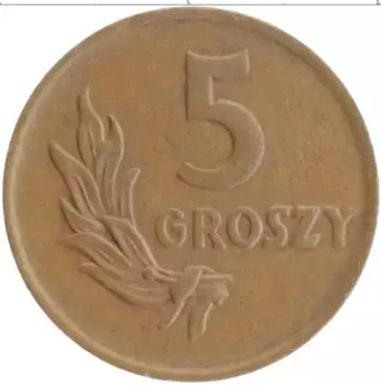 Монета 5 грош Польши 1949 года Бронза
