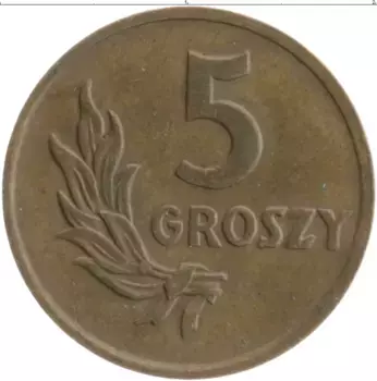 Монета 5 грош Польши 1949 года Бронза