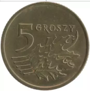Монета 5 грош Польши 1992 года Латунь