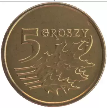 Монета 5 грош Польши 2003 года Латунь