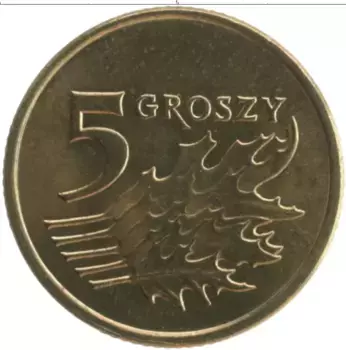 Монета 5 грош Польши 2006 года Латунь