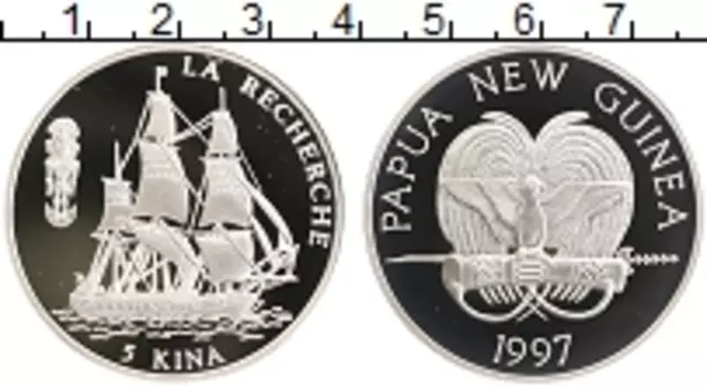 Монета 5 кин Папуа-Новой Гвинеи 1997 года Серебро Парусник