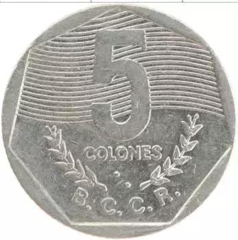 Монета 5 колон Коста-Рики 1993 года Медно-никель