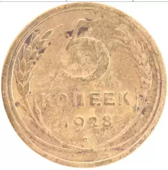Монета 5 копеек СССР 1928 года Бронза
