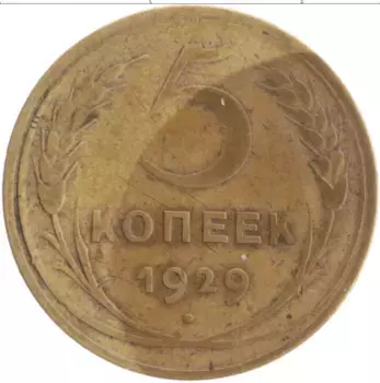 Монета 5 копеек СССР 1929 года Бронза