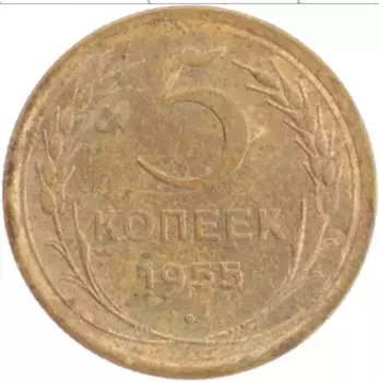 Монета 5 копеек СССР 1955 года Бронза