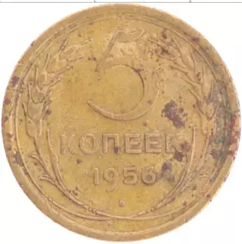 Монета 5 копеек СССР 1956 года Бронза