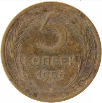 Монета 5 копеек СССР 1956 года Латунь