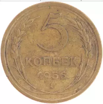 Монета 5 копеек СССР 1956 года Латунь