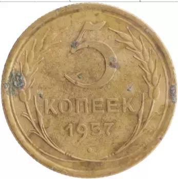 Монета 5 копеек СССР 1957 года Бронза