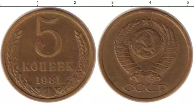 Монета 5 копеек СССР 1981 года Латунь