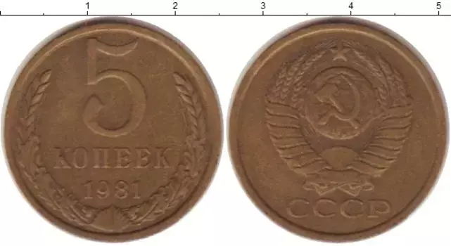 Монета 5 копеек СССР 1981 года Латунь