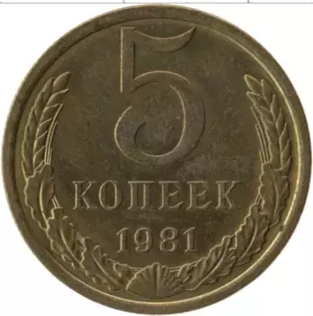 Монета 5 копеек СССР 1981 года Латунь