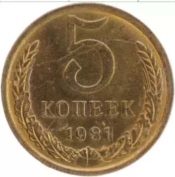 Монета 5 копеек СССР 1981 года Латунь