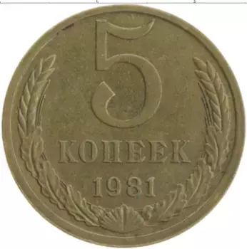 Монета 5 копеек СССР 1981 года Латунь