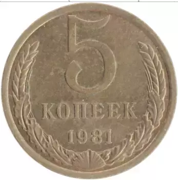 Монета 5 копеек СССР 1981 года Латунь