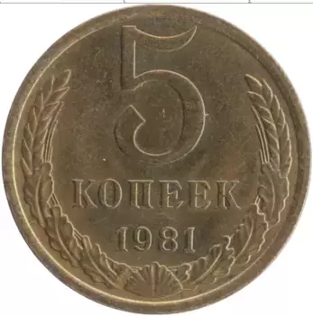 Монета 5 копеек СССР 1981 года Латунь