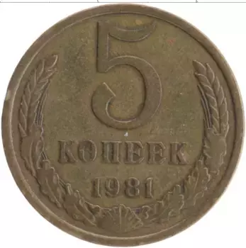 Монета 5 копеек СССР 1981 года Латунь