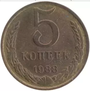Монета 5 копеек СССР 1988 года Латунь