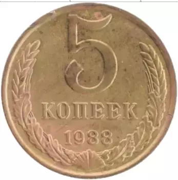 Монета 5 копеек СССР 1988 года Латунь