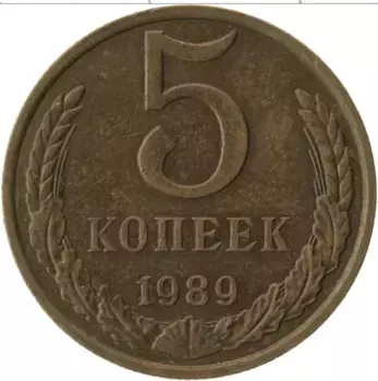 Монета 5 копеек СССР 1989 года Латунь