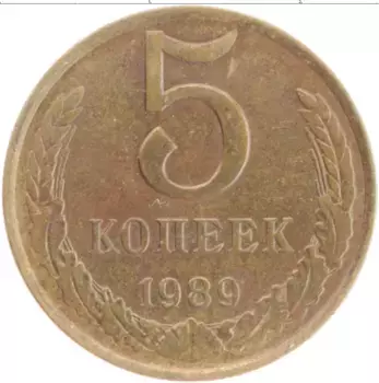 Монета 5 копеек СССР 1989 года Латунь