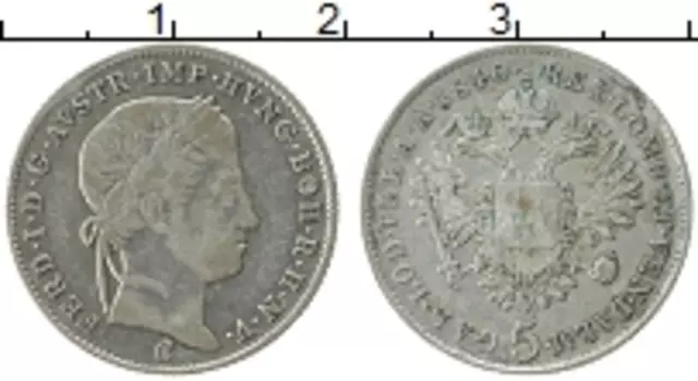 Монета 5 крейцеров Австрии 1840 года Серебро Фердинанд I