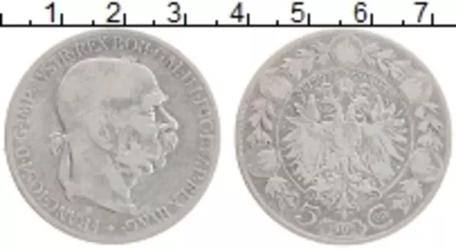 Монета 5 крон Австрии 1900 года Серебро Франц Иосиф I