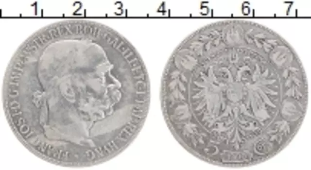 Монета 5 крон Австрии 1900 года Серебро Франц Иосиф I
