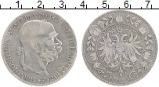 Монета 5 крон Австрии 1900 года Серебро Франц Иосиф I
