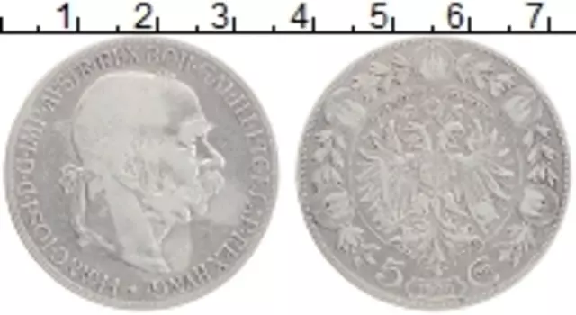 Монета 5 крон Австрии 1900 года Серебро Франц Иосиф I