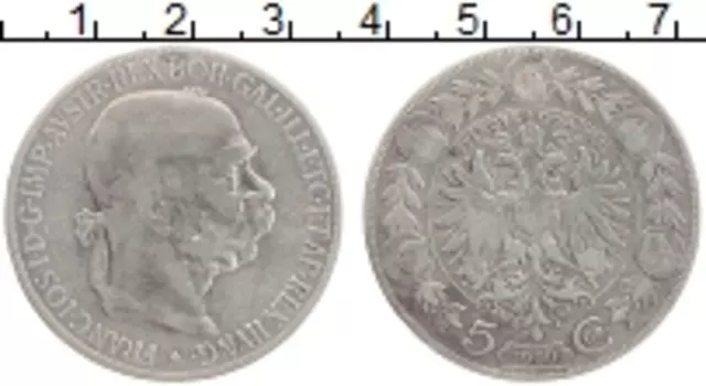 Монета 5 крон Австрии 1900 года Серебро Франц Иосиф I