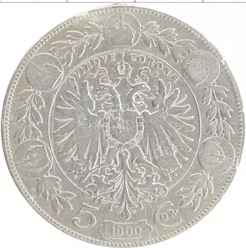 Монета 5 крон Австрии 1900 года Серебро Франц Иосиф I