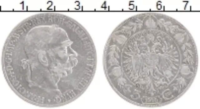 Монета 5 крон Австрии 1900 года Серебро Франс Иосиф I