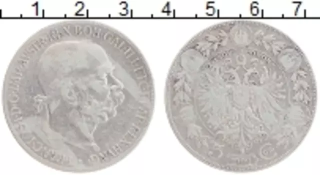 Монета 5 крон Австрии 1900 года Серебро Франс Иосиф I