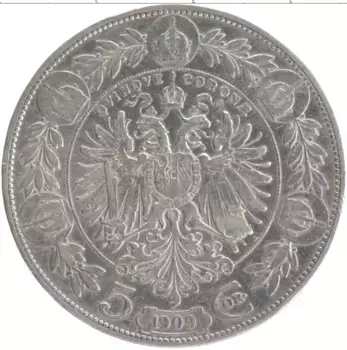 Монета 5 крон Австрии 1909 года Серебро Франс Иосиф I
