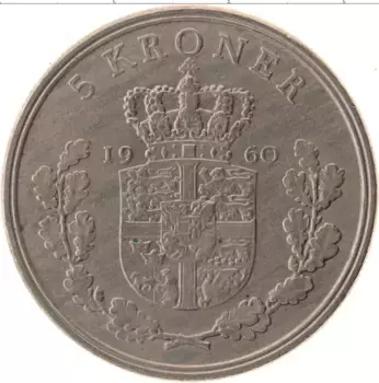 Монета 5 крон Дании 1960 года Медно-никель Фредерик IX