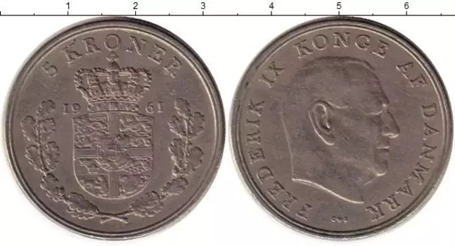 Монета 5 крон Дании 1961 года Медно-никель Фредерик IX