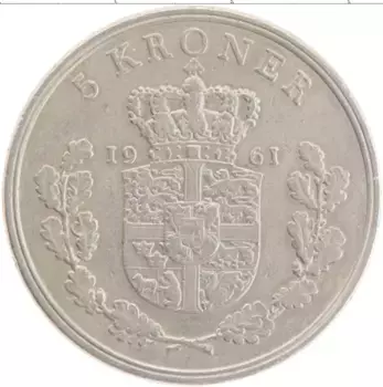 Монета 5 крон Дании 1961 года Медно-никель Фредерик IX