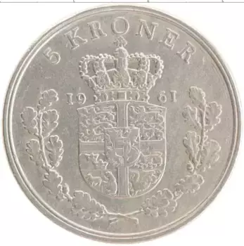 Монета 5 крон Дании 1961 года Медно-никель Фредерик IX