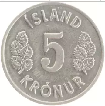 Монета 5 крон Исландии 1978 года Медно-никель Герб