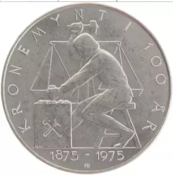 Монета 5 крон Норвегии 1975 года Медно-никель 100 лет кроновой системы